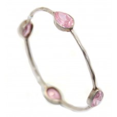 Sterling silver 925 jewelry bangle bracelet pink zircon gem stones C 570